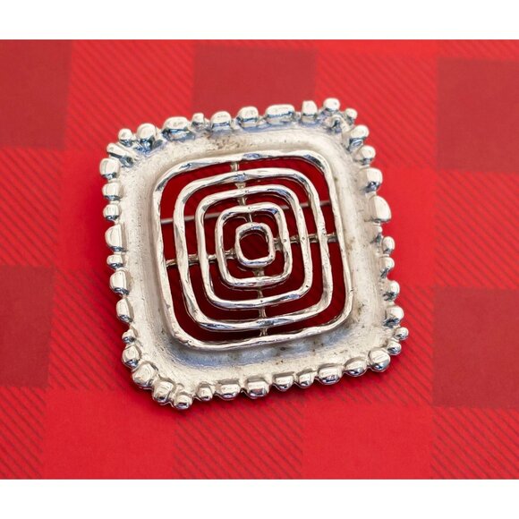 Vintage Mid Century Square Silver Tone Brooch by Coro - O3 - Picture 1 of 2